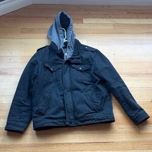 Levi’s Canvas Faded Black Work Coat Hoodie with Sherpa Interior